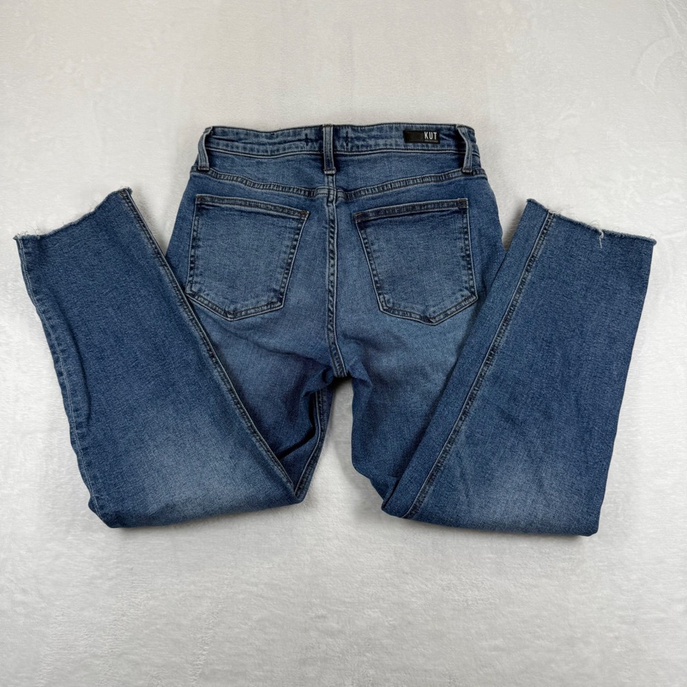 Kut from the Kloth Rachael Fab Ab Mom Jean Blue High Rise Raw Hem Size 8